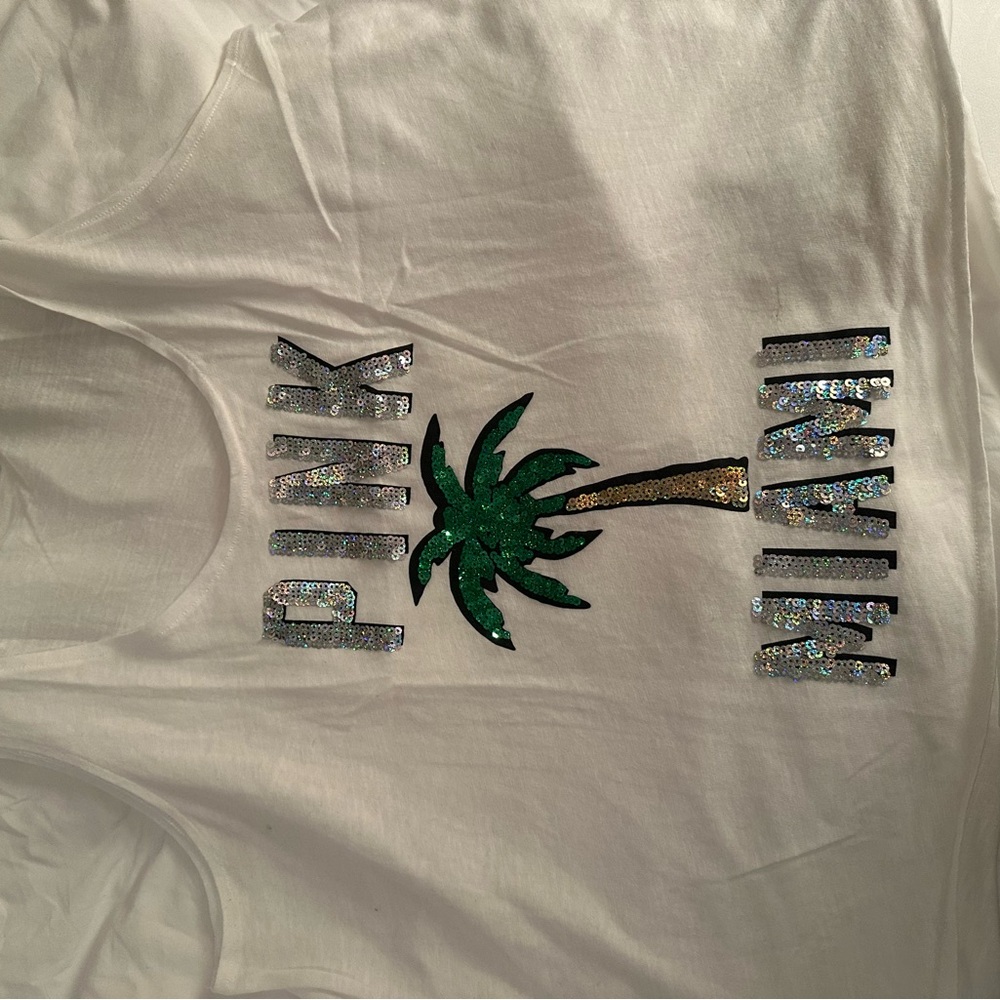 Victoria's Secret White Tank Top with Sequin Design Miami